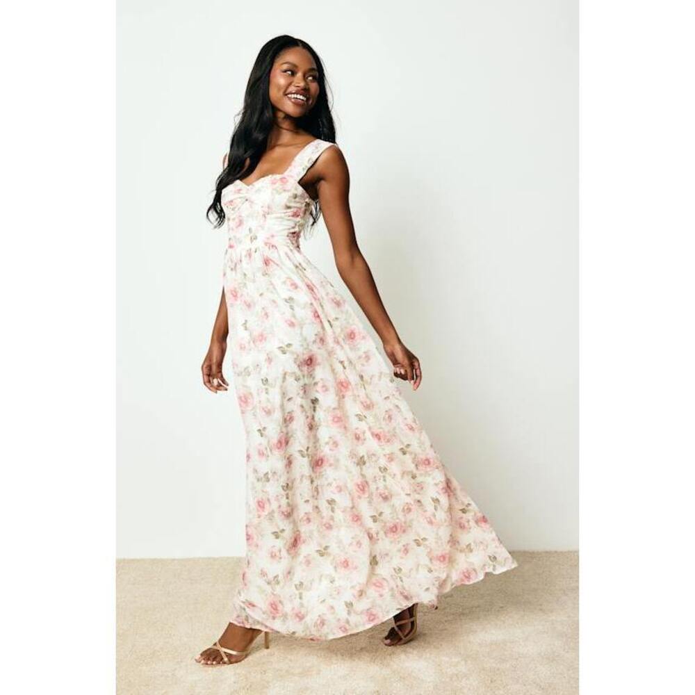 Lulus Evelise Cream Floral Sleeveless Maxi Dress White - Size M